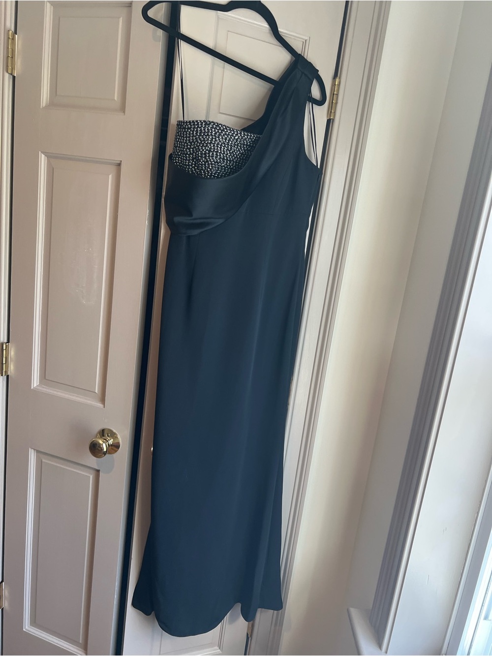 Kay Unger Black One-Shoulder Evening Gown with Embellished Bust